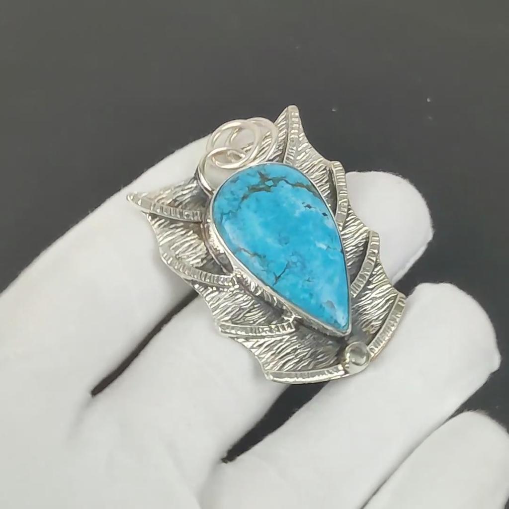Tibetan Turquoise Pendant, 925 Sterling Silver Handmade Jewelry, Turquoise Silver Pendant, Party Wear Jewelry For Women's, Pendant Gift For Father