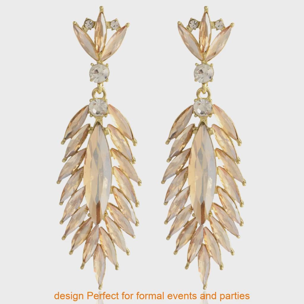 Elegant Feather Drop Earrings With Crystal Waterfall For Formal Events Women