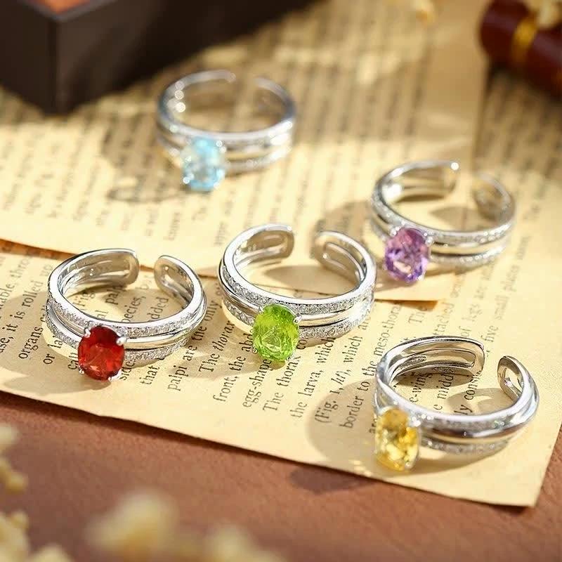 S925 Sterling Silver 2-in-1 Couple Ring, Natural Crystal Topaz Adjustable Band, Luxury INS Style Minimalist Jewelry, Gift for Lovers