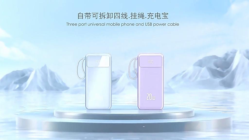 20000mAh Portable Power Bank with Built-in Cable Large Capacity Fast Charging Mobile Power Bank