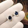 London Blue Topaz Gemstone Studs 925 Fine Silver Handmade Jewelry Earrings 1.7" EE-159-3