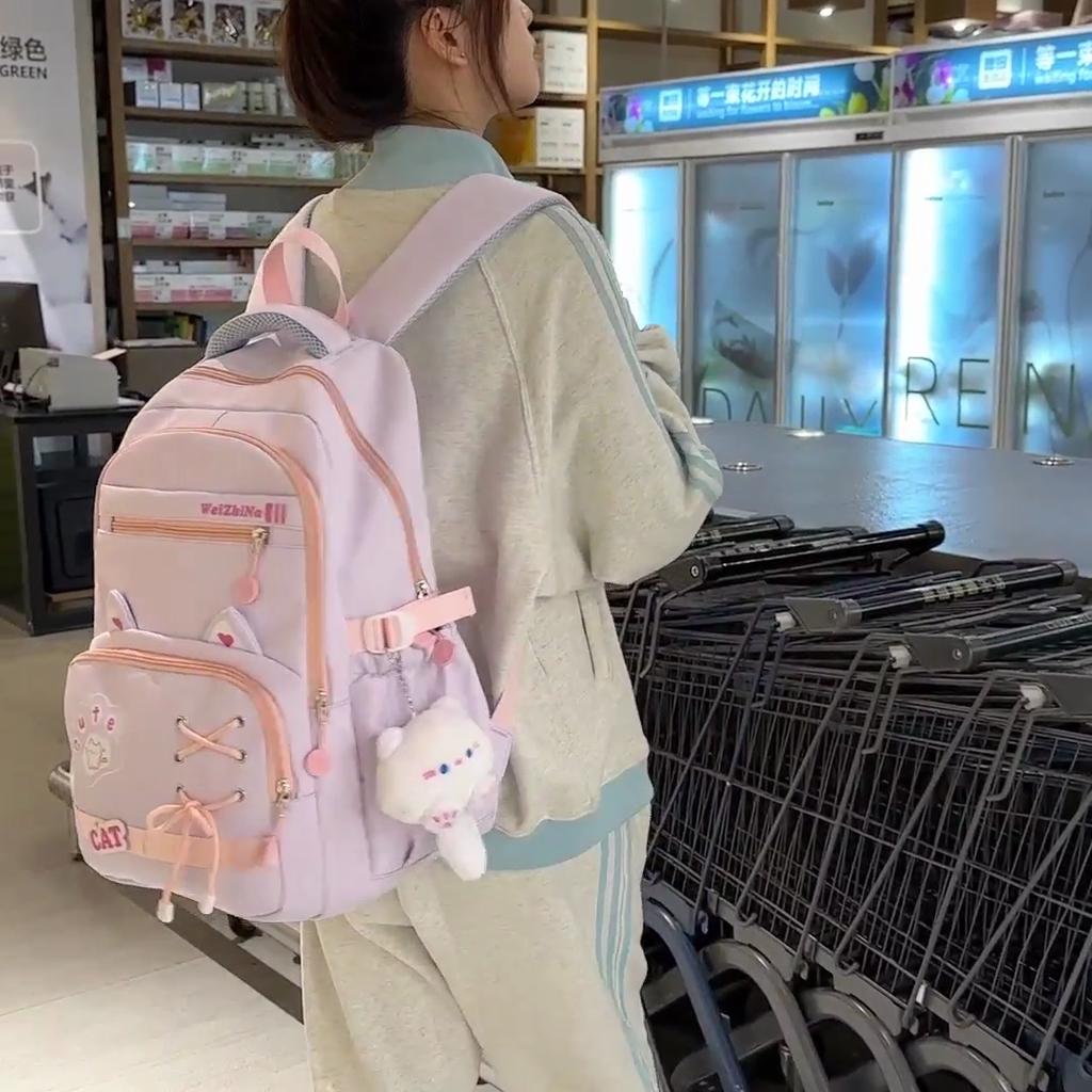 Middle School Student Schoolbag Women's Lightweight Backpack Cartoon Cat Large Capacity Backpack