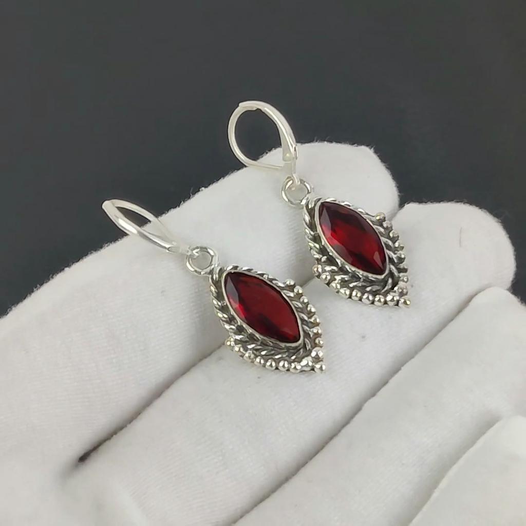 Beautiful Red Garnet Gemstone Earrings, 925 Sterling Silver Earring, Handmade Boho Silver Jewelry Dangle Earrings, Mother's Day Gift
