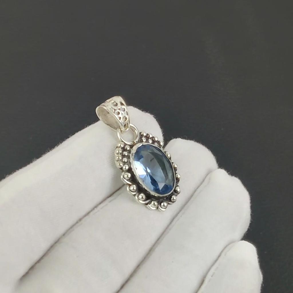 Beautiful Aquamarine Gemstone Silver Pendant In 925 Sterling Silver- Handmade Design, Everyday Wear Jewelry, Unique Pendant Birthday Gift For Love