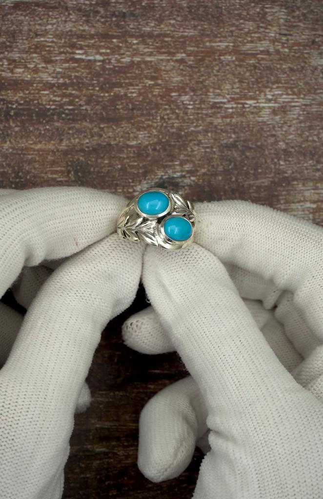 Sterling Silver Turquoise Leaf Ring – Natural Gemstone, Handmade Boho Jewelry for Women, Ring Christmas gift for Her