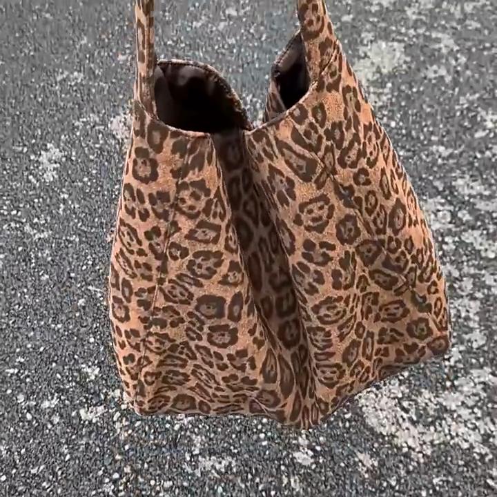 Women's Fashion Shoulder Bag Suede Leopard Pattern Large Capacity Magnetic Clasp Handbags Lightweight Shopper Totes