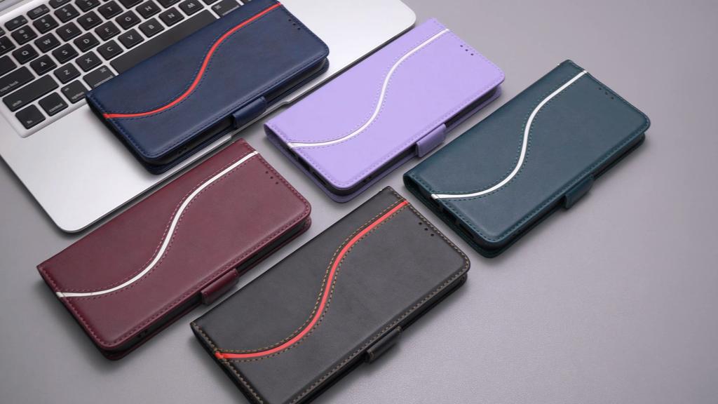 Luxusní kožené pouzdro peněženka na telefon s linkami, knížkový stojánek pro iPhone 17 16 15 13 12 Pro Max Samsung S25 S24 S23 Ultra S22 S21 FE Magnetický slot na karty Flipový kryt