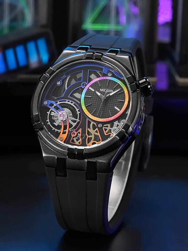 Fashion Skeleton Men's Quartz Watches Luxury Silicone Big Dial Sports Casual Wristwatch Clock Waterproof Luminous Watch