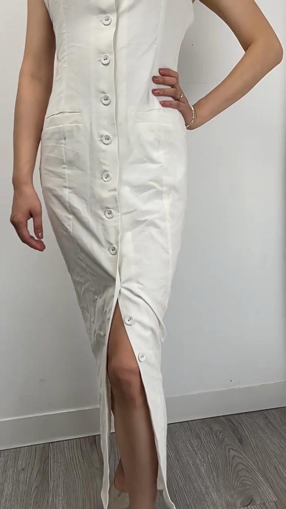 Auf Lager Sommer Atemberaubendes Urlaubs-Halterkleid Rückenfrei Alles Baumwolle Hochwertiges Gefühl Slim Fit Langes Kleid