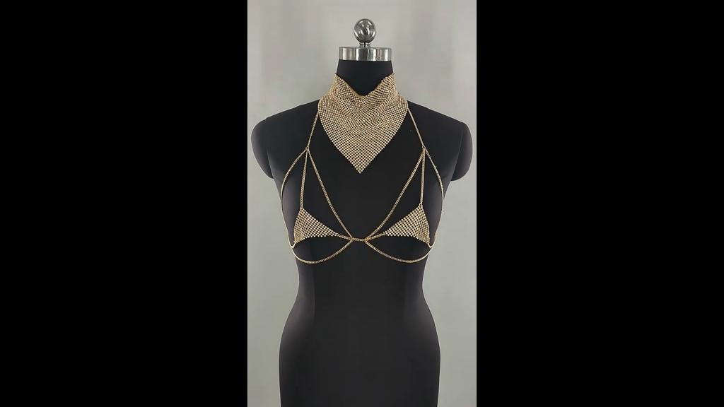 Yousheng Women Body Chain Jewelry Layered Chest Chains Rhinestone Necklace Rave Party Nightclub Body Jewelry Accessories for Women Girls