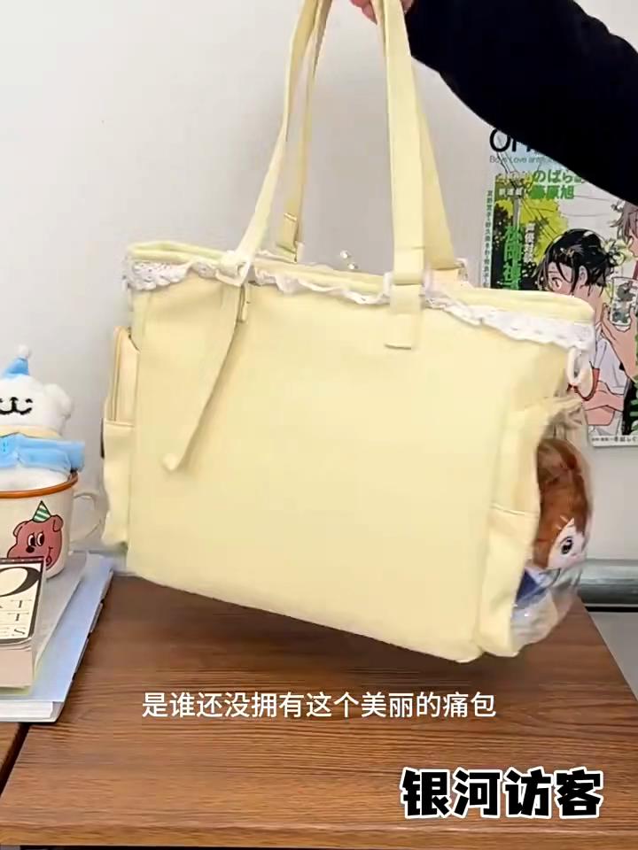Borsa Ita Kawaii da Donna Borsa a Spalla con Finestra Trasparente Borsa a Tracolla Borsa Tote JK Giapponese Carina Grande Capacità Borsa a Mano per Ragazze Esposizione Spille Anime