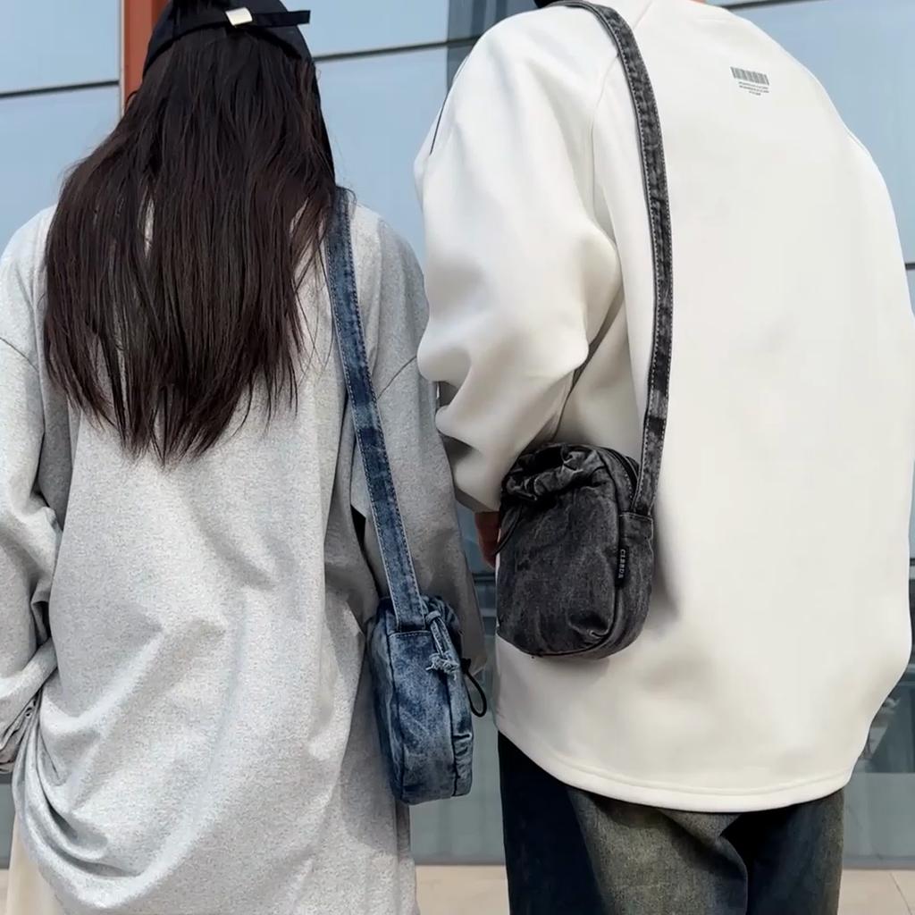 Denim Small Bag Women's Mobile Phone Bag Solid Color Crossbody Bag Men's Coin Purse