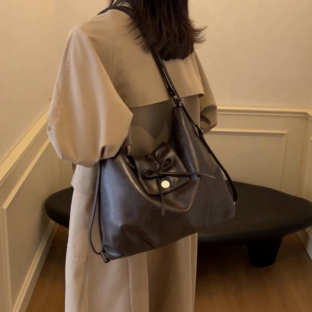 Large Capacity Commuter Bag Multi-Function Backpack Women's Bow Tote Bag Soft Leather Shoulder Bag