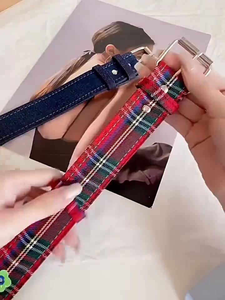 Belt Y2k Dopamine Flower Red Plaid Belt, Female Sweet Cool Babes Denim Blue Tide
