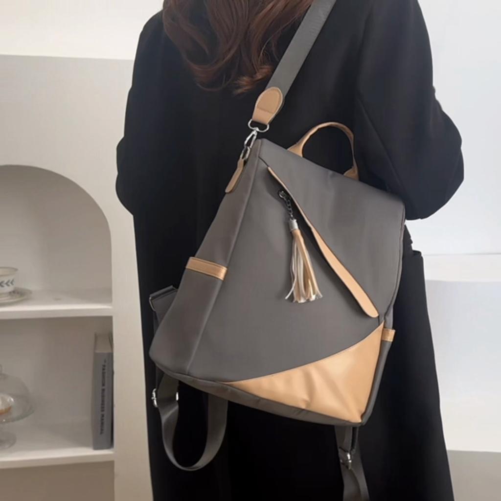 Tassel Backpack Large Capacity Women's Color Contrast Commuter Backpack Multifunctional Shoulder Bag
