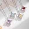 S925 Pure Silver Natural Yellow Garnet Necklace, Square Star Shaped Crystal Pendant, Luxurious Jewelry with Brushed Craftsmanship, Gift