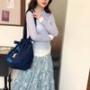 Nylon Tote Bag Large Capacity Women Drawstring Shoulder Bag Dog Print Student Classes Underarm Bag