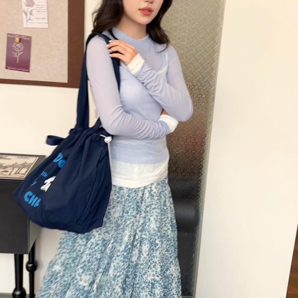 Nylon Tote Bag Large Capacity Women Drawstring Shoulder Bag Dog Print Student Classes Underarm Bag
