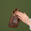 Johnature Hollow-out Breathable Flat Sandals Retro Genuine Leather Soft Soled Women's Slip-on Shoes