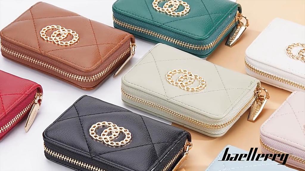 Baellerry Women's Short Purse Pu Leather Card Holder Multiple Card Slots Wallet Zipper Coin Purse Fashion Quilted Card Protector