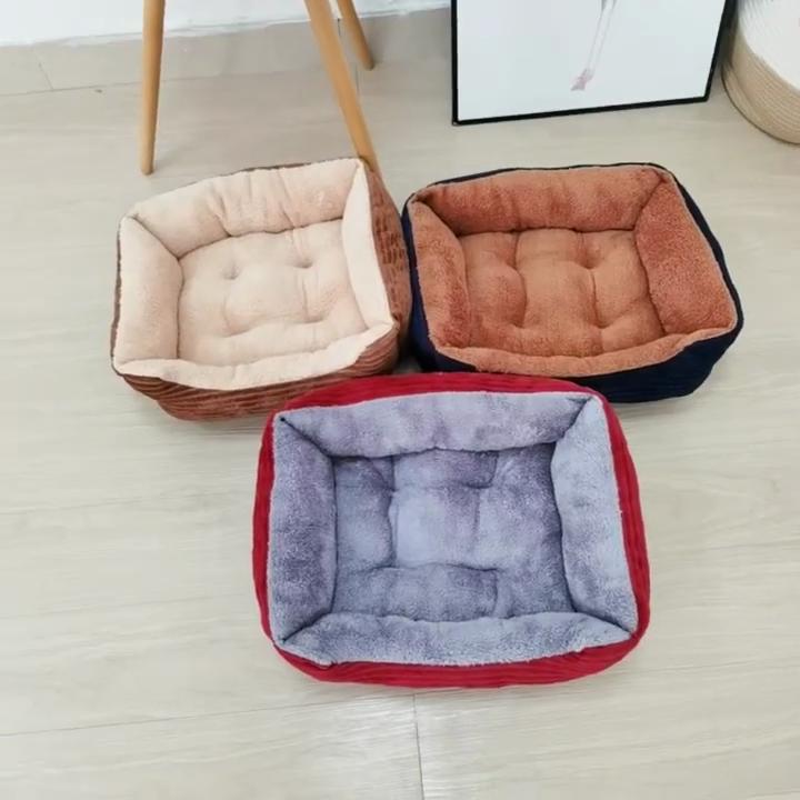 Square Dog Pet Bed - Soft Plush Candy Color Dog Cat Nest for Small Breeds (Teddy, Pomeranian)