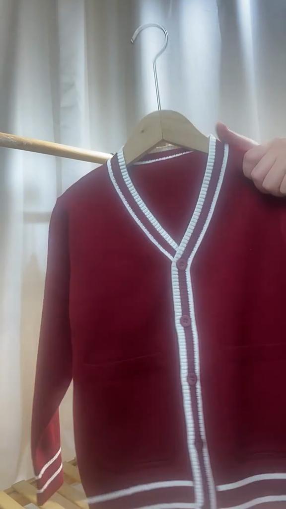 Parent-child Outfit Contrast Color Pockets for Middle and Large Children Knitted Cardigan College School Uniform Girls Sweater Jacket