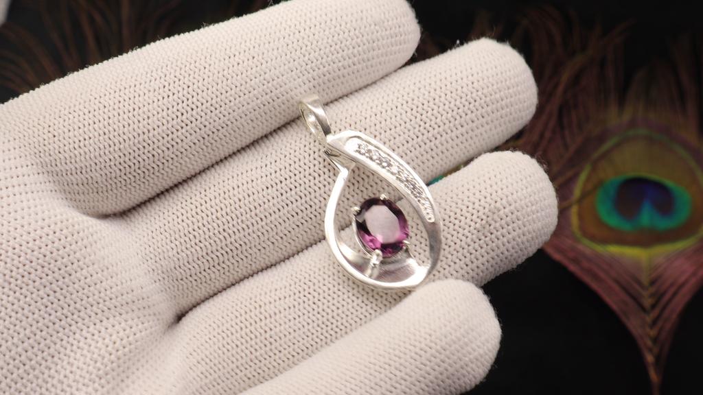 Amethyst Gemstone 925 Sterling Silver Jewelry Zircon Pendant 1.4" , Partywear Women's Pendant, Anniversary Gift For Her CZP-16-1