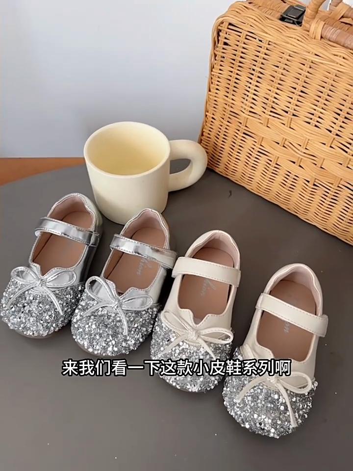 Sequined Bow Classmate Girl Leather Shoes Children Princess Single Shoes Baby Crystal Shoes