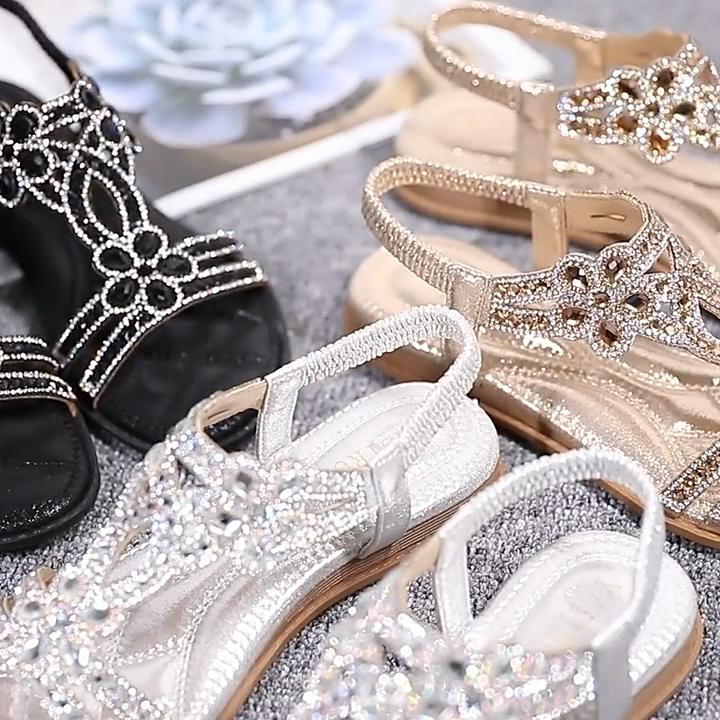 Sandals For Women Fashion Rhinestone Side Empty Fish Mouth Peep Toe Slippers Holiday Vacation Vintage Elegant Slingbacks Shoes