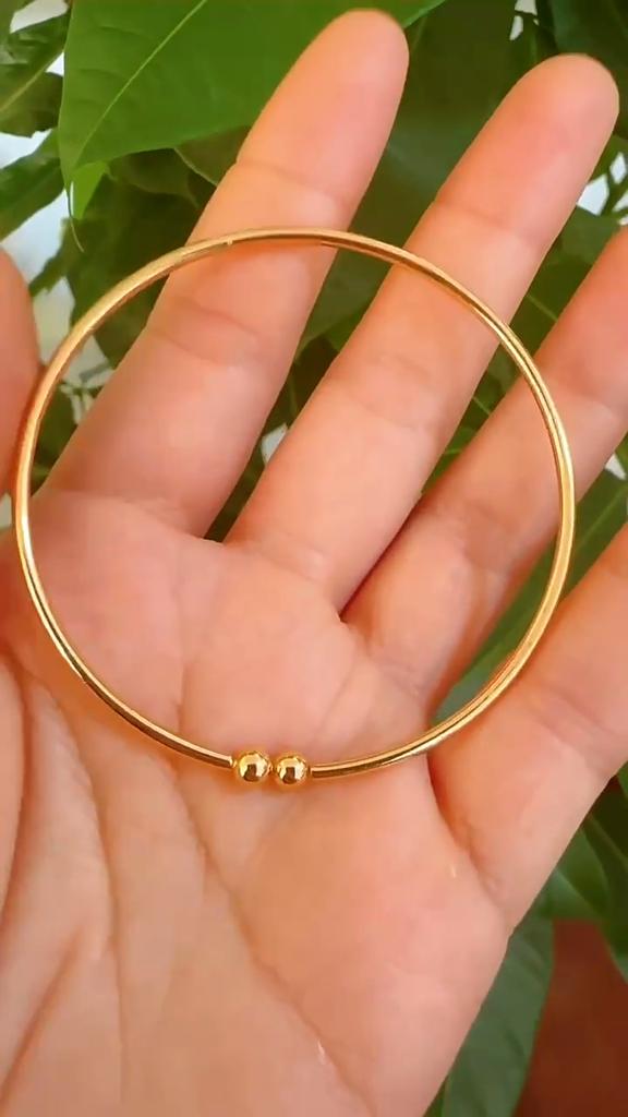 Simple Hundred Matching Glossy Bracelet Female Garlic Bracelet c-Shaped Double Bead Opening Adjustable Bracelet