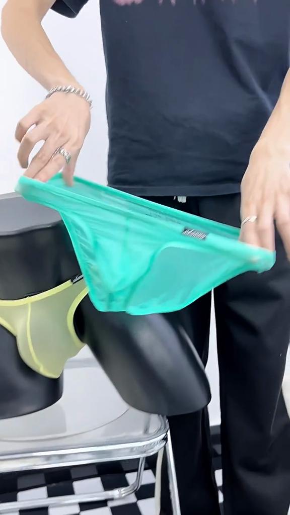 Men Erotic Clothing Men Bikini Briefs Transparent Gay Sexy Underwear Soft Ice Silk Low Waist Mens Panties Breathable Quick Drying Sports Brief AD782