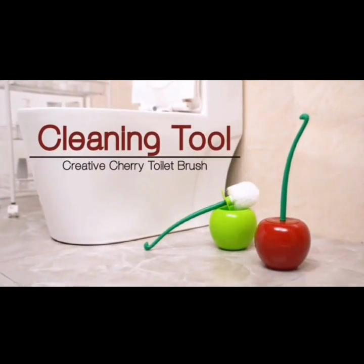 Cherry Long-Handled Soft Bristle Toilet Brush Set with Creative Plastic Design