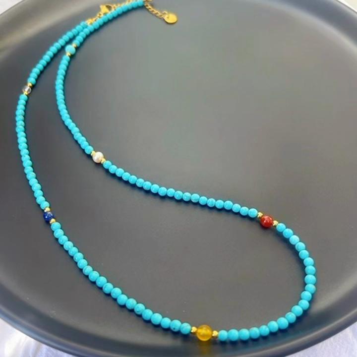 Natural Multicolor Turquoise Necklace for Women, Light Luxury Niche Aesthetic