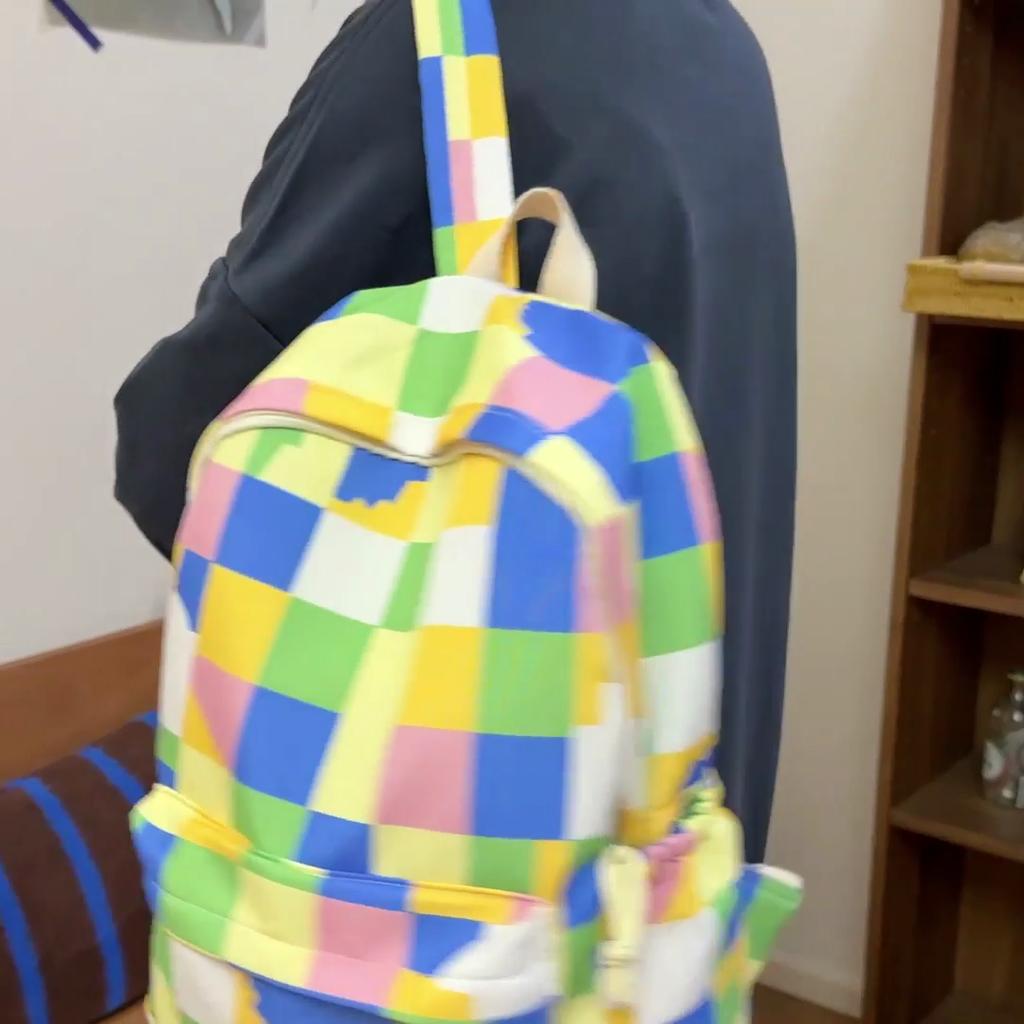 Middle School Student Backpack Plaid Women Large Capacity Backpack Nylon Schoolbag