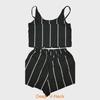 Elegant Striped V-neck Backless Two-piece Outfit Suits For Women In Summer