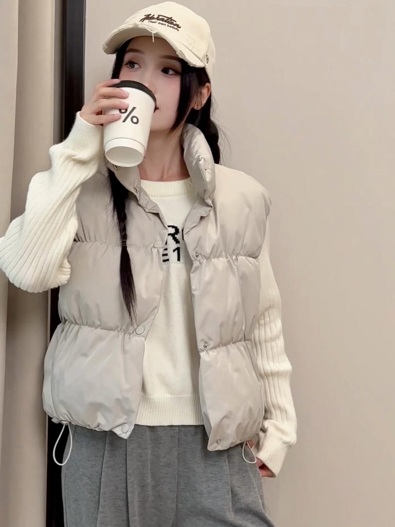 Fashion Winter Short Sleeveless Vest Woman Warm Outerwears Stand Collar Casual Thick Women's Jackets