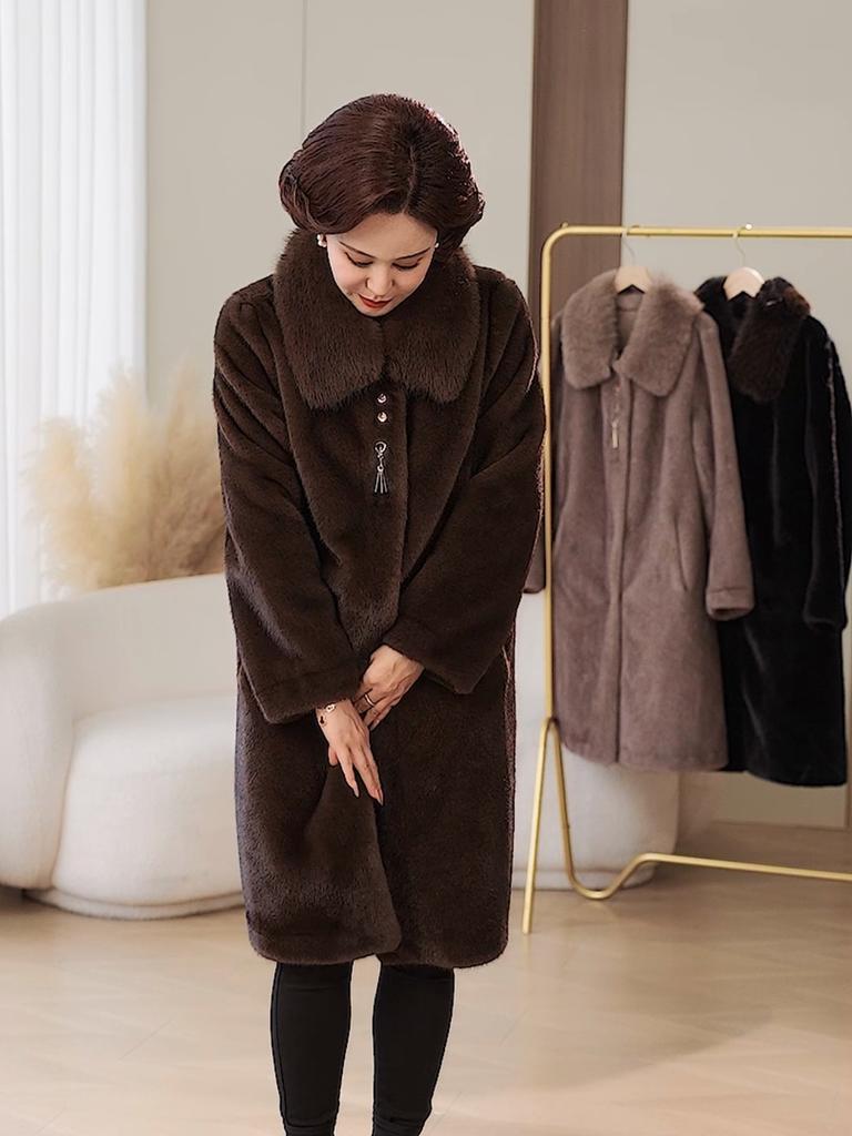 Winter Long Faux Fur Coat for Women Thick Warm Luxurious Overcoat Elegant Middle-aged Woman Fur Jacket