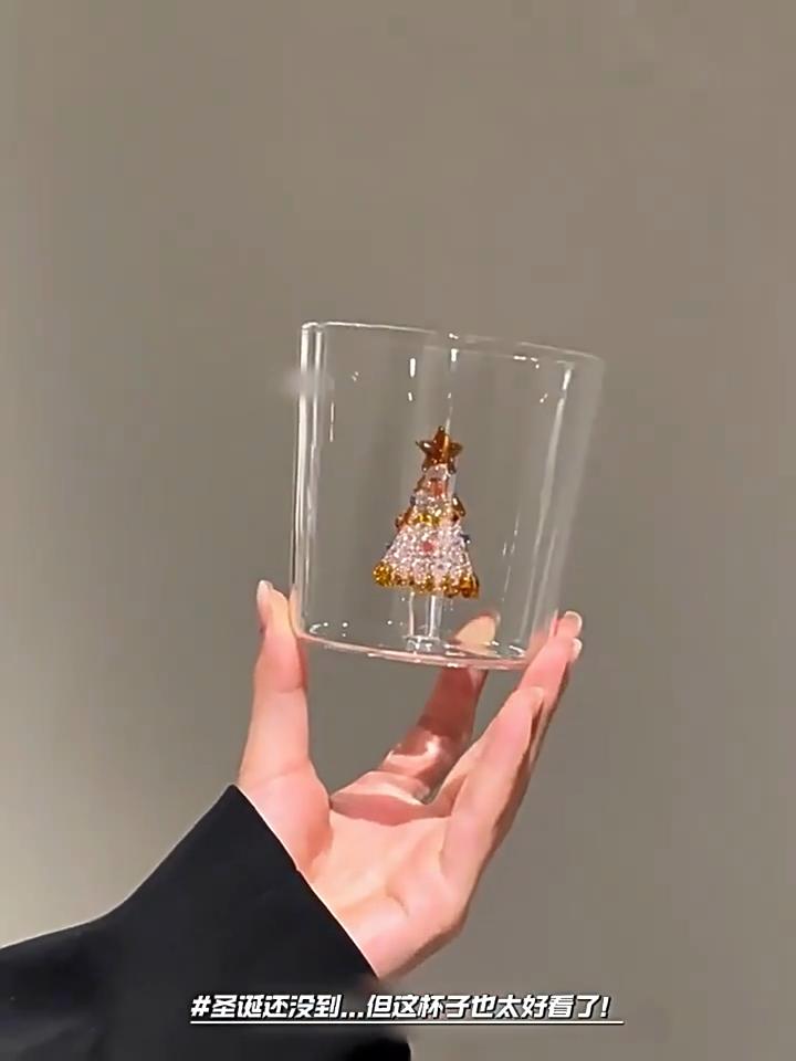 3D Christmas Tree Shaped Glass Cup, 400ml Clear Heat-resistant Water Mug