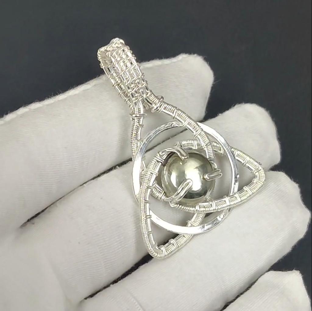Natura Golden Apache Pyrite Gemstone Silver Pendant In 925 Sterling Silver- Handmade Design, Celtic Family Knot Wire Wrapped Everyday Jewelry, Gifts