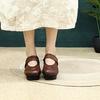 Johnature Versatile Pumps Genuine Leather Heels Retro Round Toe Shallow Women's Shoes