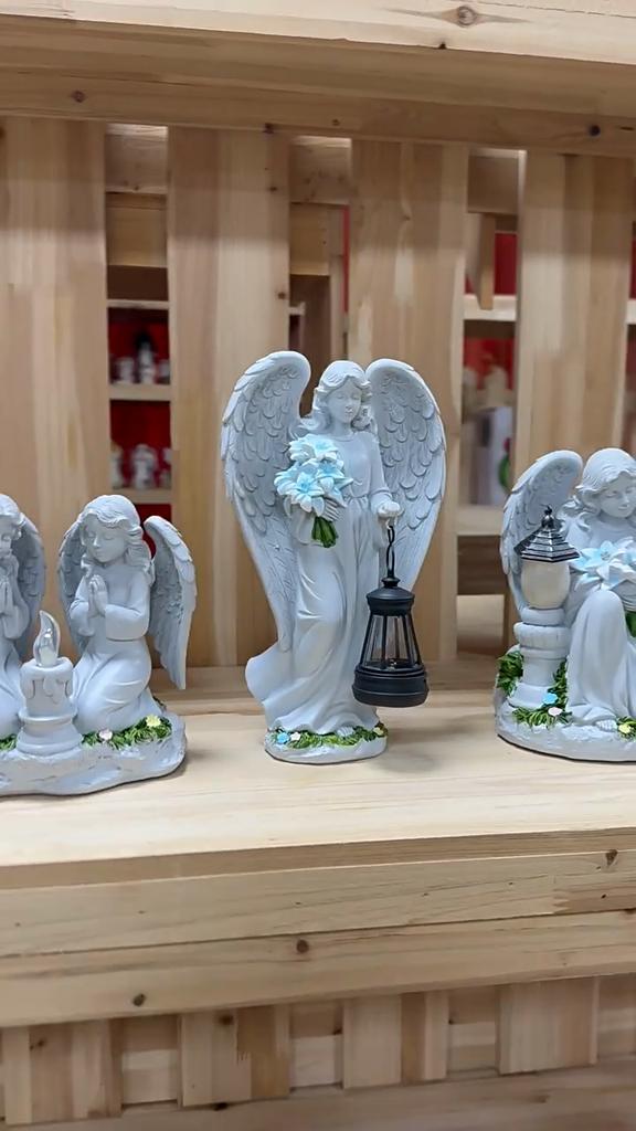 Solar Garden Outdoor Statues Angel Lamp Waterproof Angel Ornament Light Fairy Figurine Decor Lamp for Outside Yard Art Patio