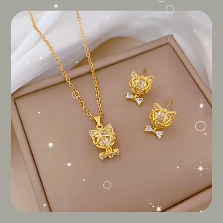 Geometric White Synthetic Zircon Jewelry Set Earrings Necklace for Women