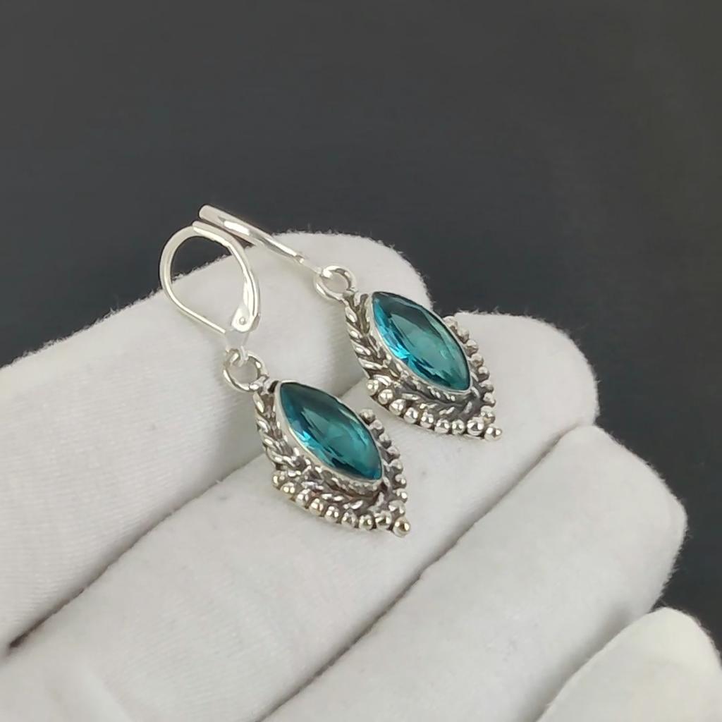 Dainty Indocolite Gemstone Earrings, 925 Sterling Silver Earring, Handmade Boho Silver Jewelry Dangle Earrings, Wadding Gift