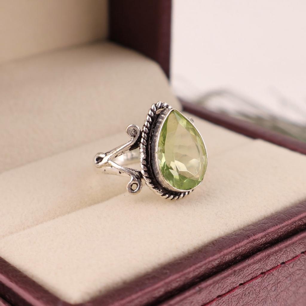 Zelený ametyst Drahokam Šperky ze sterlingového stříbra 925 Ručně vyráběný Párty prsten RR-57-3