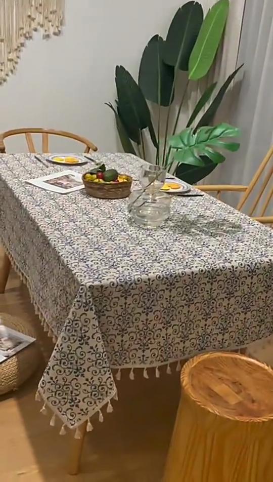 Vintage prosty bawełniany len prostokątny haftowany obrus frędzle mata stołowa dekoracje