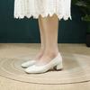 Johnature Square Toe Office Lady Pumps Genuine Leather Fashion Thick Heeled Slip-on Women's Shoes