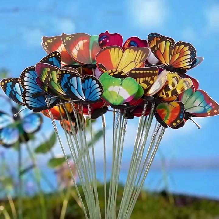 Estacas Coloridas de Mariposas Caprichosas, Adornos para Exteriores para Macetas y Jardineras