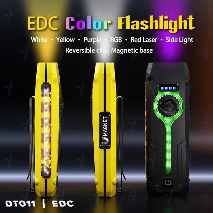 Slim EDC Flashlight Dual Direction Metal Clip Magnetic Body Three Light Modes RGB Laser Pointer 7 Color Changing Function Gift