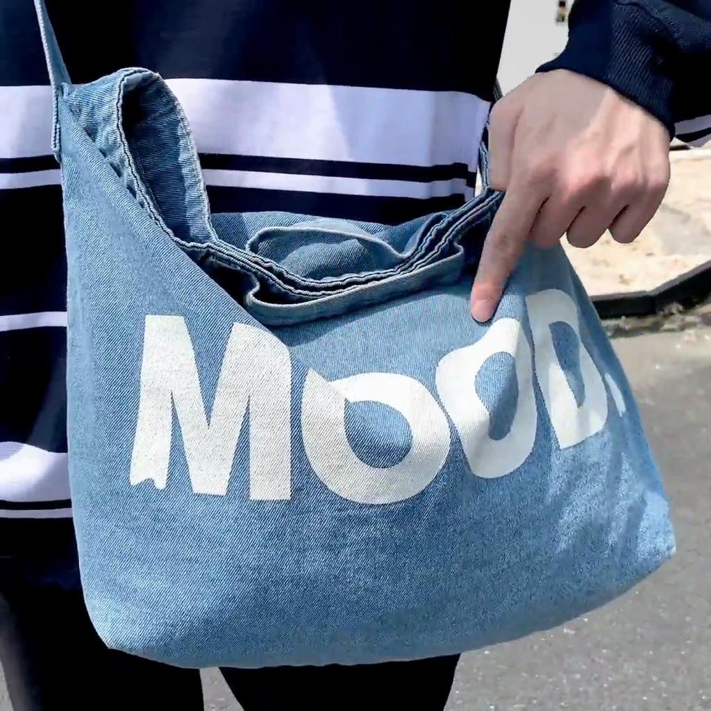 Letter Print Denim Crossbody Bag Large Capacity Student Shoulder Bag Men's Women's Handbags