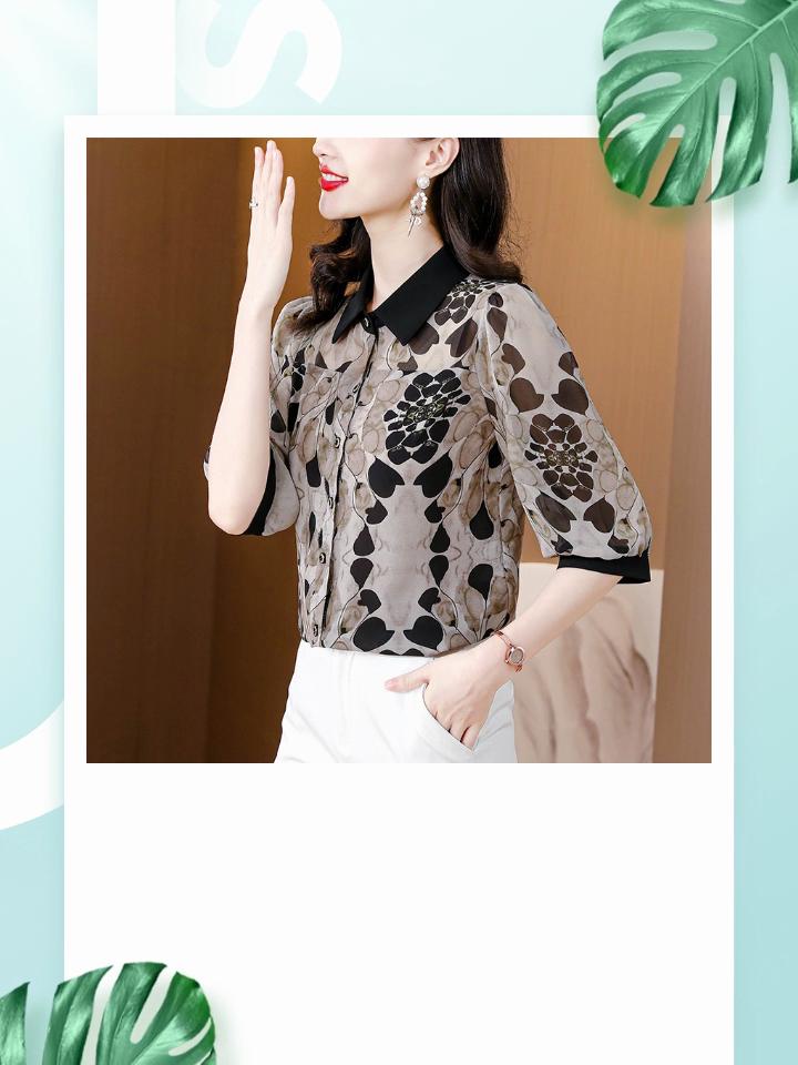 Three-quarter Sleeve Printed Chiffon Shirt for Women Summer New Style Mid-sleeve Shirt for Women with Age-reducing Style and Style